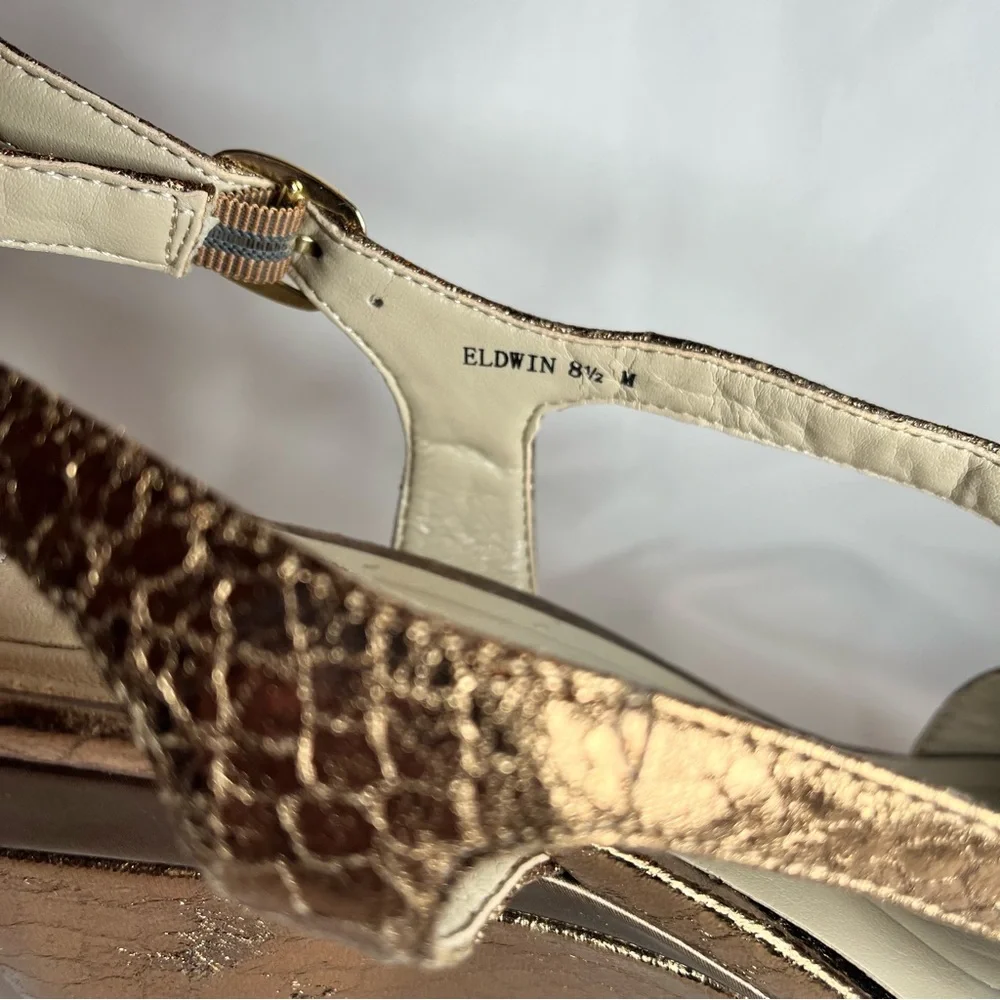 Andrew Geller Elden Metallic Bronze Wedges size 8.5 Snakeskin Print Sandals